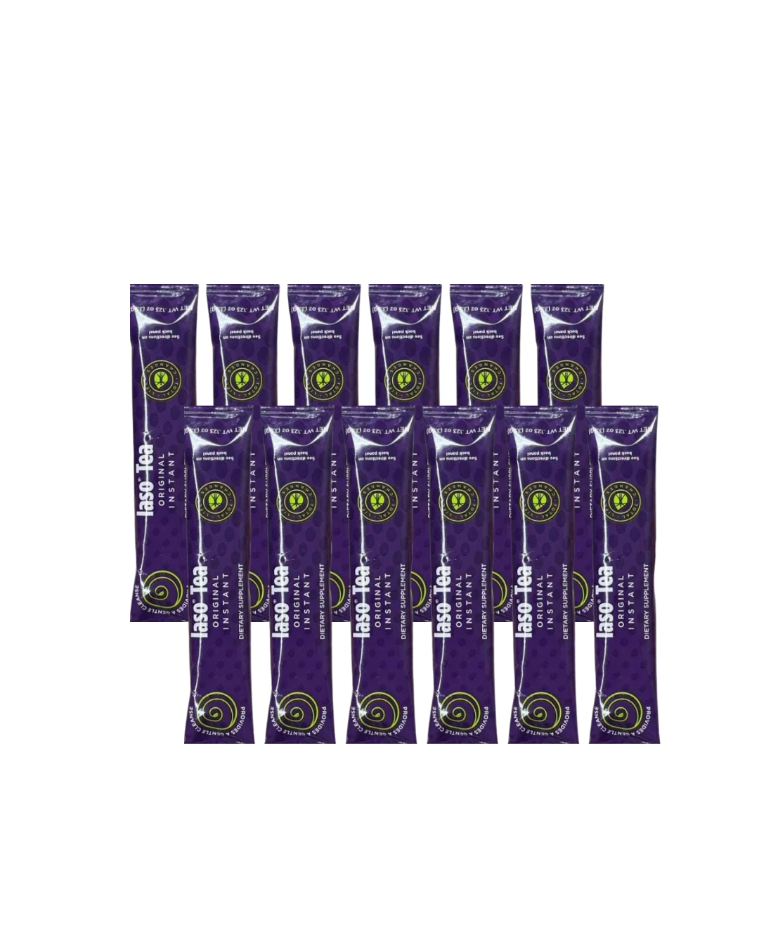 12 laso tea cleanse packs in purple packaging for detox and energy boosting