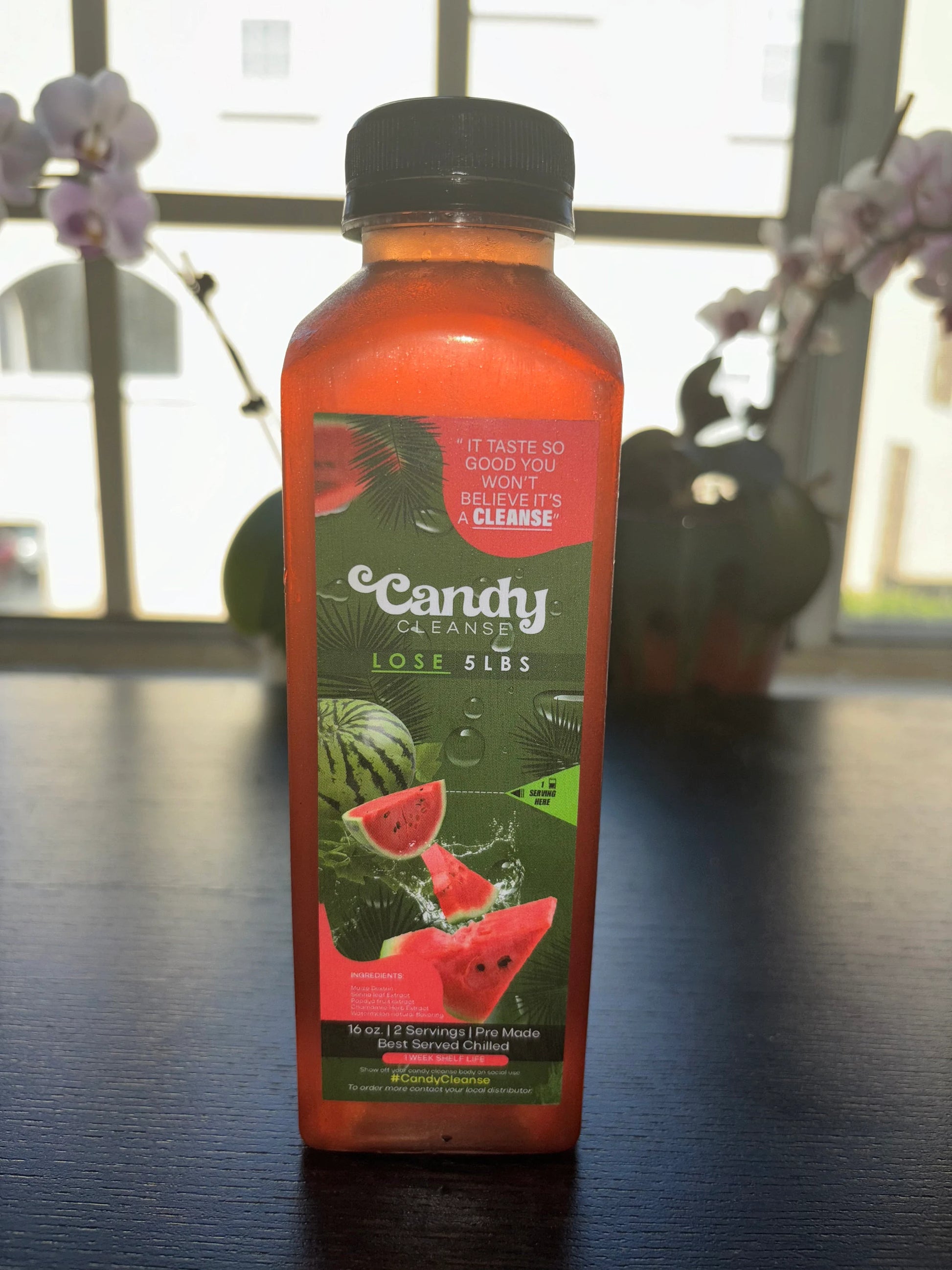 Candy Cleanse 1 day detox cleanse juice bottle with watermelon and fruit extracts for energy boost